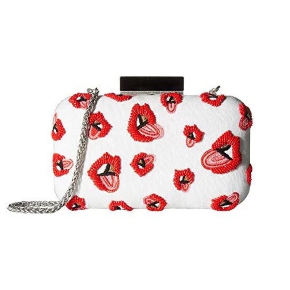 Alice + Olivia X Donald Robertson Shirley Red Lips Large Clutch Crossbody